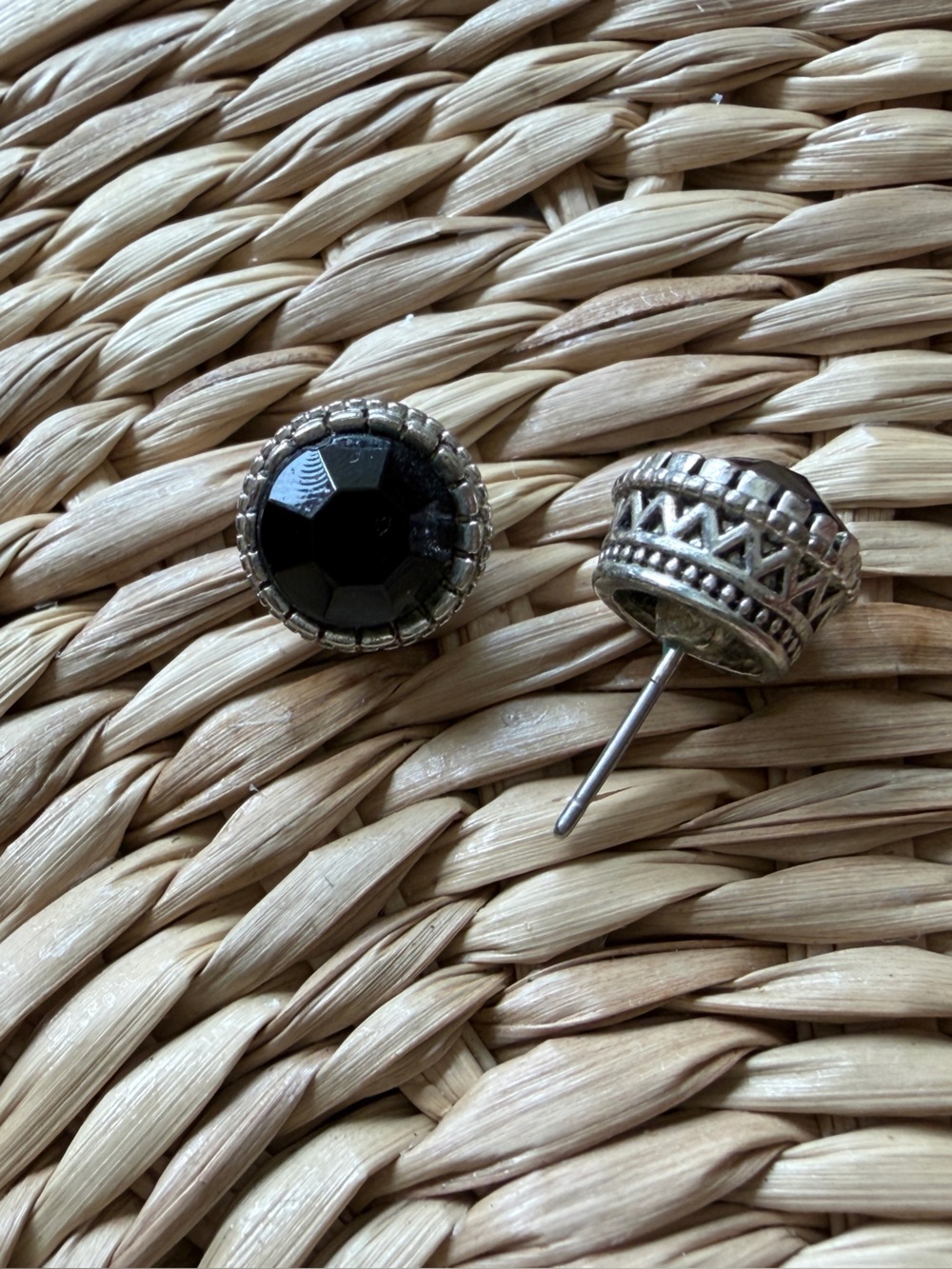 Classic Black Stud Silver-Tone Earrings